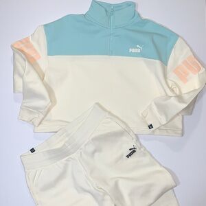 Puma Cream and Light Blue Tracksuit